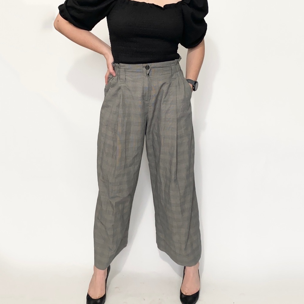 Peter Mahler grey plaid wide leg  pants 2